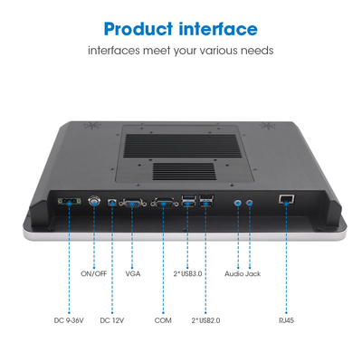 256 GB SSD 8 GB geheugen 350 Nits Industrial Touch Screen Panel PC met VGA COM USB RJ45 Audio JACK